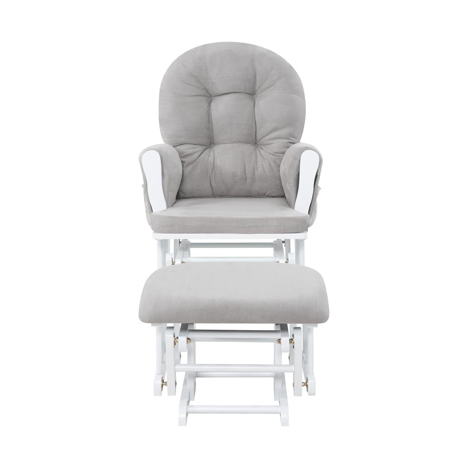 Brisbane Nursery Glider & Ottoman Set - Reclining Glider Rocker Chair for Breastfeeding, Maternity, & Comfort, White,Gray-Cushion Color:Gray,Finish:White