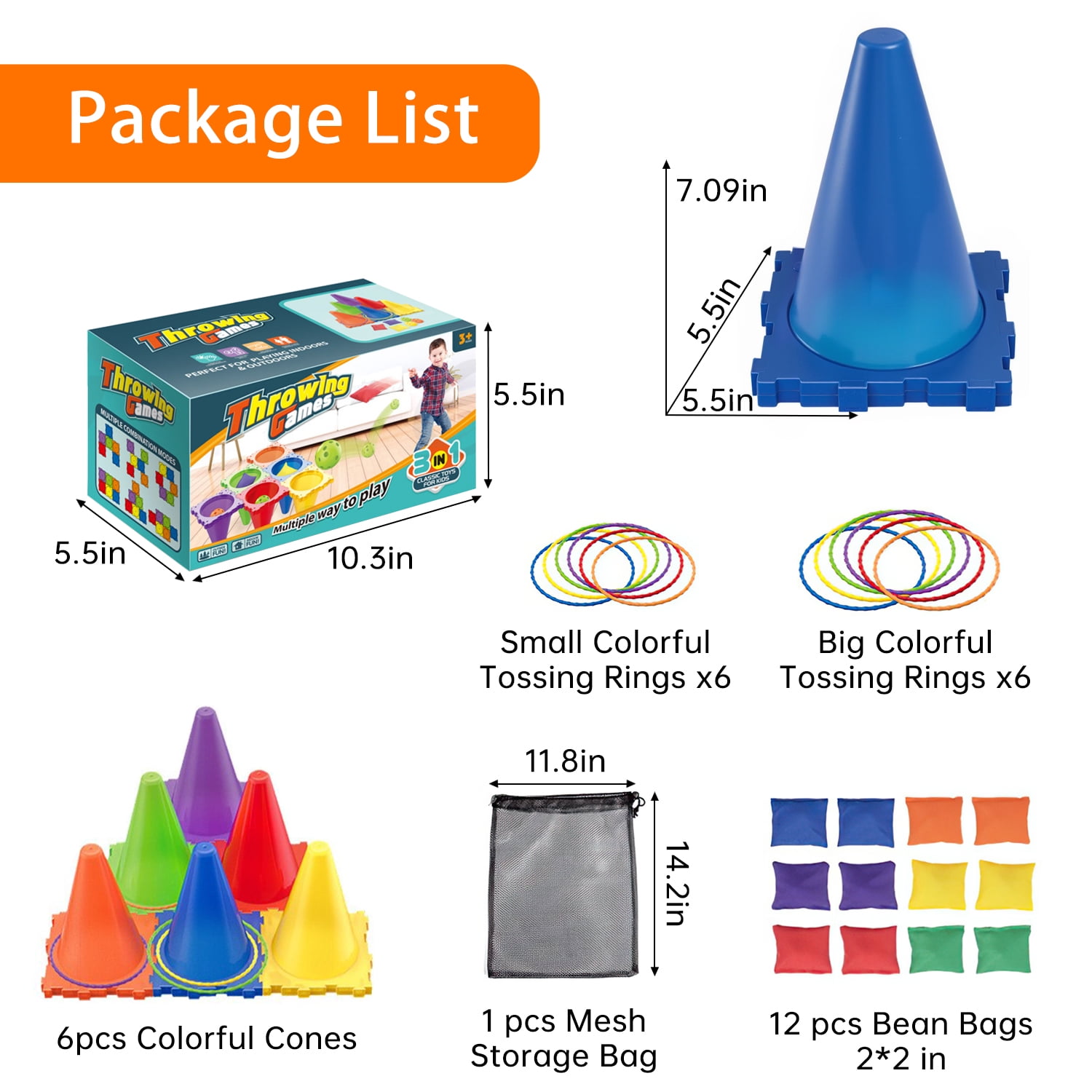 3-in-1 Bean Bag & Ring Toss Game Set with Soft Cones, Interactive Carnival Games for Kids Ages 3+, Perfect for Holiday Events, Backyard Fun & Parent-Child Bonding Activities