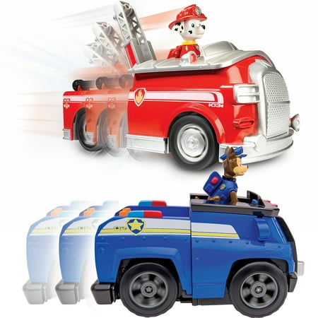 Paw Patrol - Chase's Deluxe Cruiser & On a Roll Marshall, Figures and Vehicles with Sounds