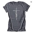 thumbnail image 2 of Femmes T-Shirt Col Rond Manches Courtes Blouse Casual Lettre Imprimé Tee Top, Gris, M, 2 of 6