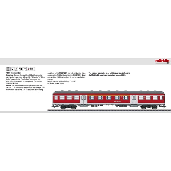 Silberling/Silver Coin ABnrz 418 1st/2nd Class Commuter - 3-Rail -- German Railroad DB AG #50 80 31-34 300-9 (Era VI, Traffic Red, gray, white)