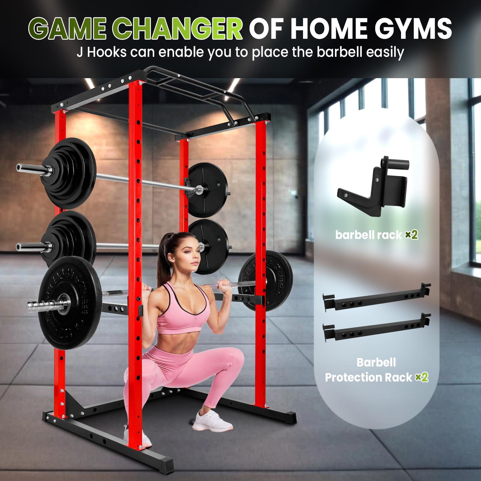 44.1 In L X 45.7 In W X 81.5 In H Gym Power Cage,Red Squat Rack With 661 Lbs Capacity,16 Position Height Adjustment And Protection Frame,Red Power Cage For Weightlifting Or Glute Training,Red