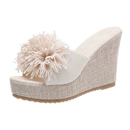 

LIANGP Women s Sandals Summer Flowers Slip On Casual Open Toe Wedges Comfortable Beach Shoes Sandals Slippers Women s Shoes Beige Size 7