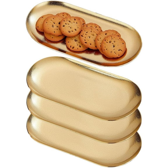 7X3 inch ellipse Appetizer Plates,thick stainless steel Dinner Plates, Pasta Dessert Plates for Sushi, Fruit oven/Dishwasher Safe, Set of 4,Gold