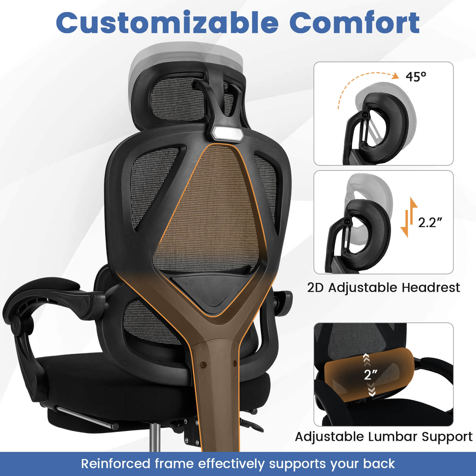 Costway Ergonomic Office Chair with Retractable Footrest & 135° Stepless Tilting Backrest