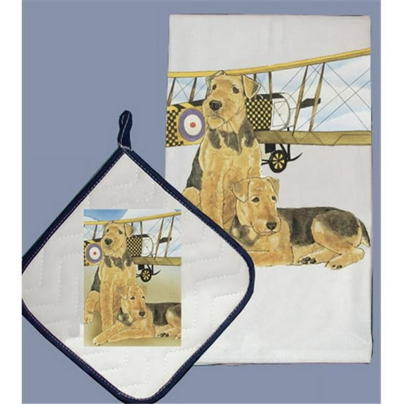 Pipsqueak Productions DP888 Dish Towel and Pot Holder Set - Airedale