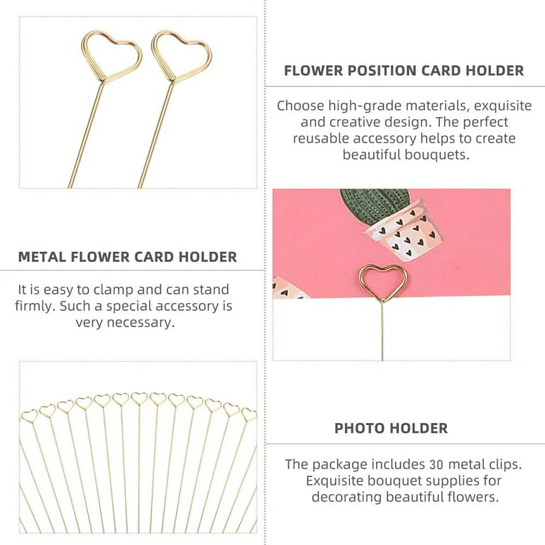 DEFNES 30 Pcs Metal Floral Place Card Holder,13.4 Inch Golden Heart Flower  Picks Photo Memo Clips Gift Card Holder for Flower Arrangements,Wedding and  Birthday Party 
