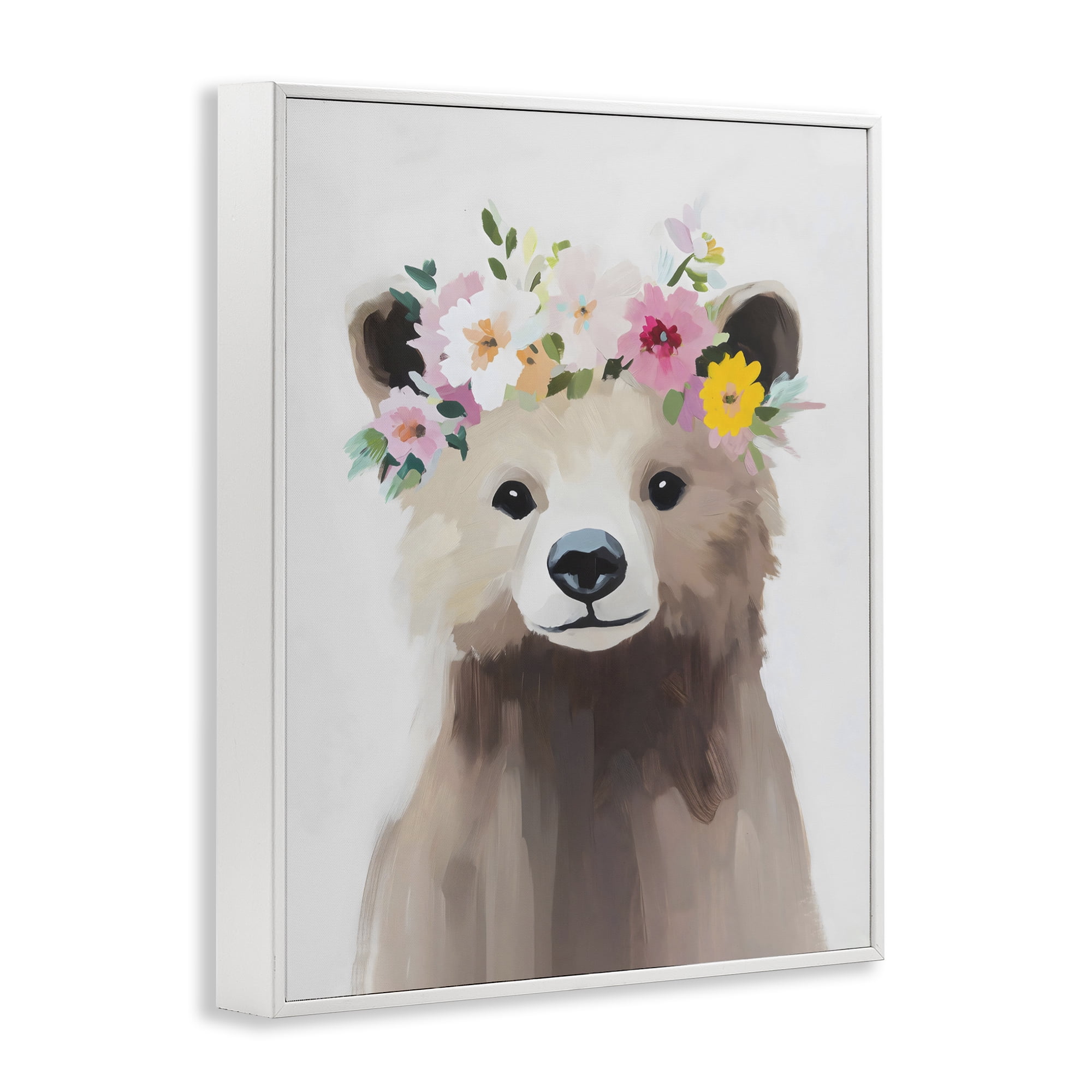 Stupell Industries Flower Crown Bear White Framed Giclee Art, design by The Prints Vibe