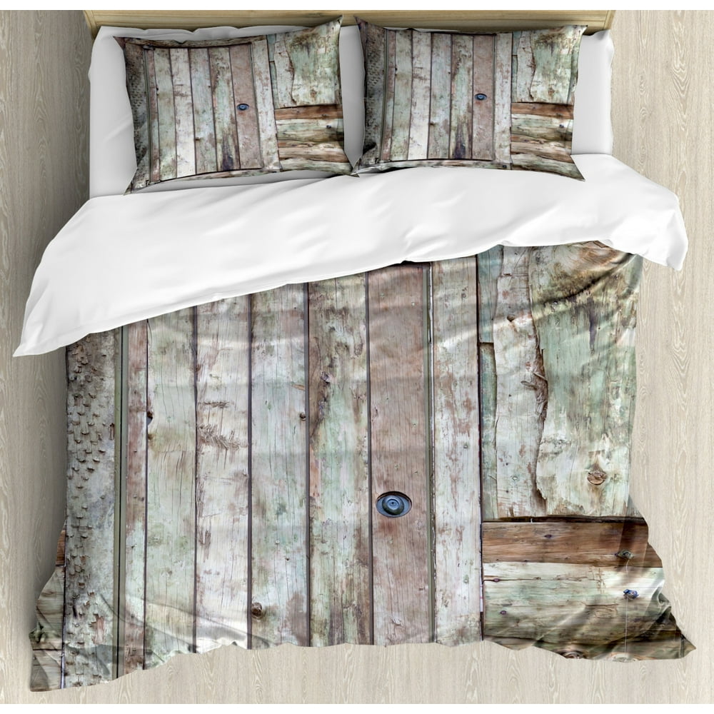 Rustic Duvet Cover Set King Size, Old Rustic Barn Door Cottage Country