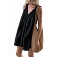 thumbnail image 2 of Women'S V Neck Sleeveless Mini Dress Loose Summer Pleated Swing Flowy Sundress Black S, 2 of 10