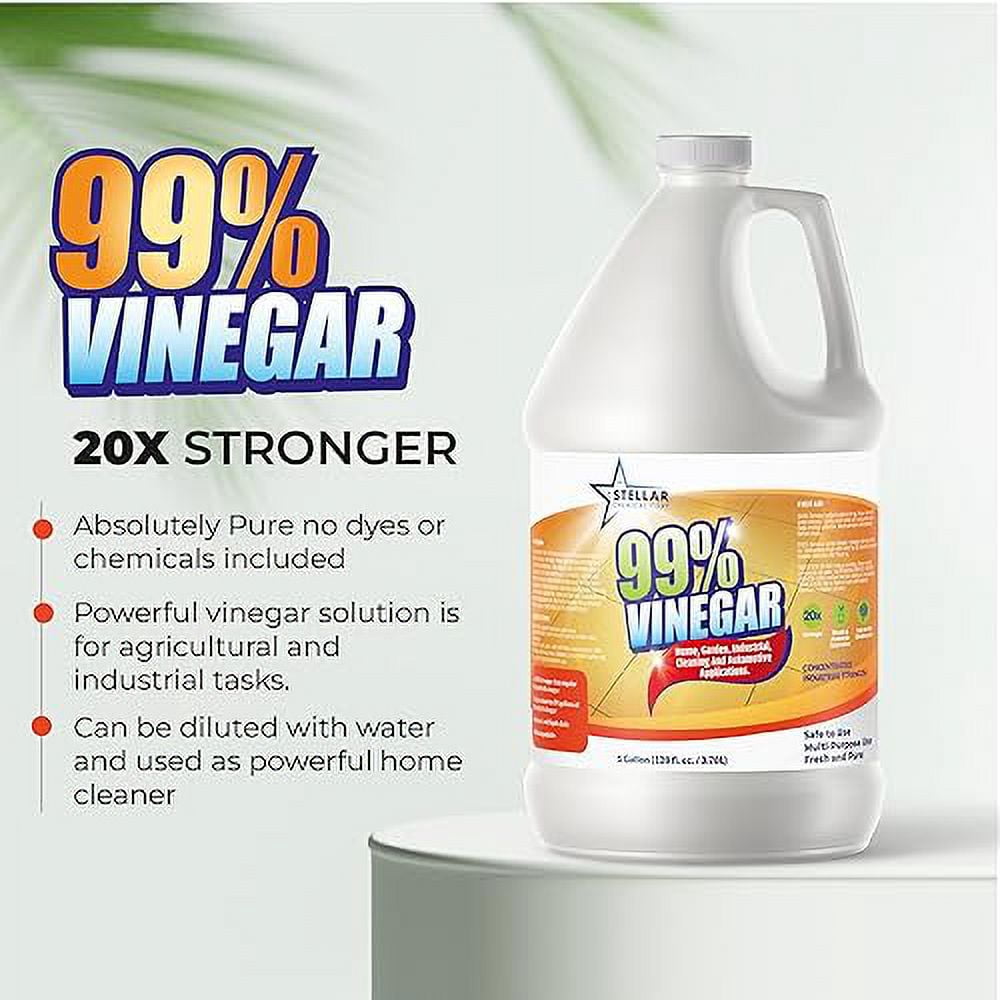 Stellar Chemical - 99% Pure Vinegar - 100% Natural Concentrated Cleaner - Dilutes to 20 Gallons - 20x Power Vinegar - 4 Gallons
