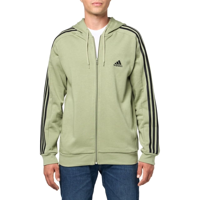 Sudadera con capucha adidas Essentials de 3 rayas, forro polar, cierre completo, para hombre