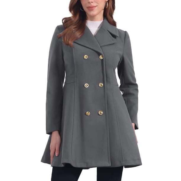 Abrigo largo de invierno INSPIRE CHIC para mujer, con solapa y doble botonadura, talla XS, color gris
