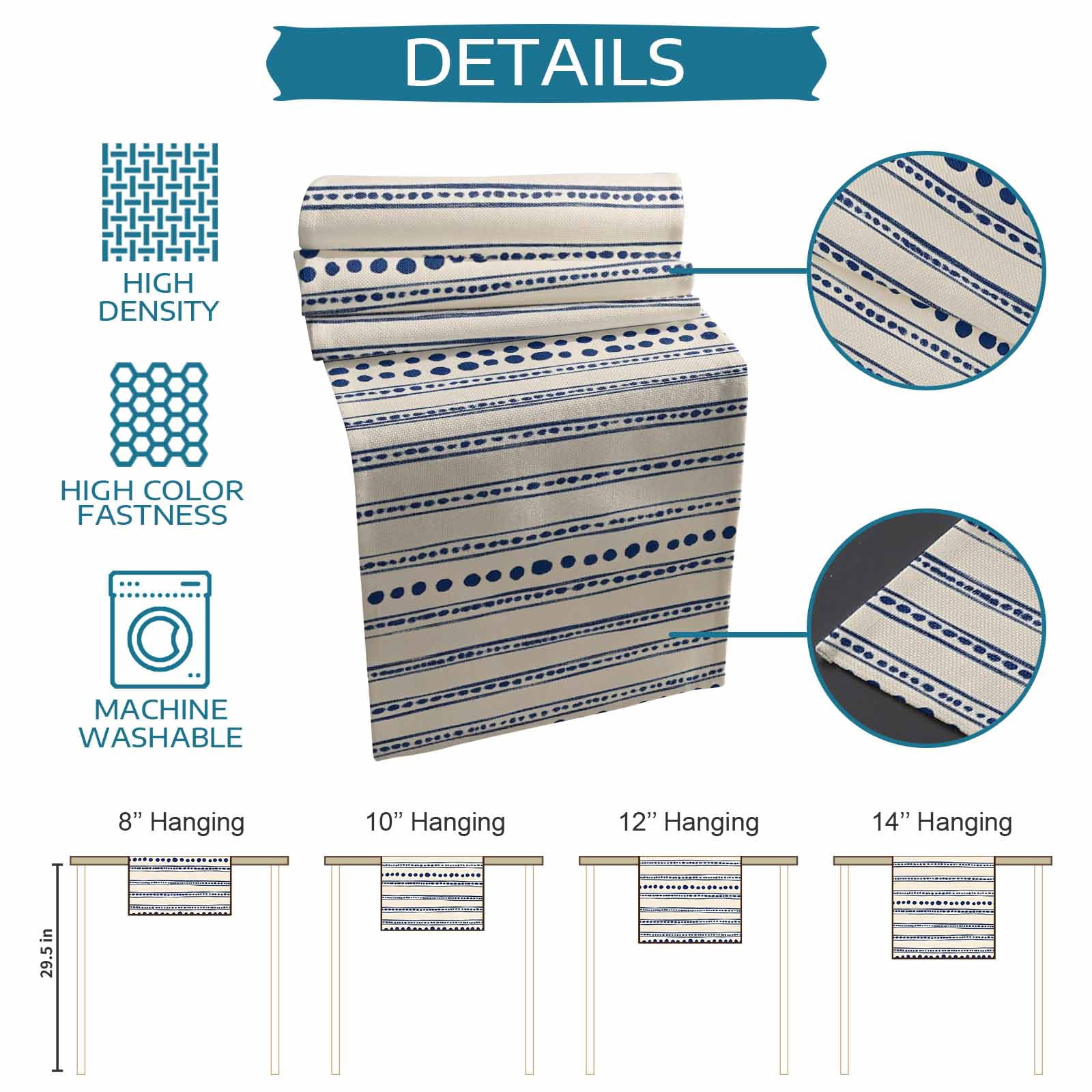 Ldtrchee Navy Blue Table Runner 36 Inches, Modern Geometric Abstract Art Striped Bed Runner Dresser Scarves Tabletop for Indoor Outdoor Parties/Ceremony/Banquet, 13"x 36"