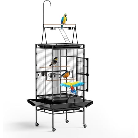 Neatifyes 83 Inch Bird Cage with Play Top, Large Wrought Iron Bird Cage with Wheels, Rolling Parakeet Cage with Removable Tray for Cockatiels Lovebird Finches Canaries