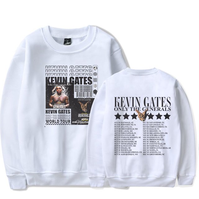 Kevin Gates Rapper Only The Generals Tour 2023 Concert Crew Neck Sweatshirt Merch Graphics Print Unisex Trendy Casual Sweatshirt,XL,WHITE