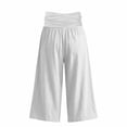 thumbnail image 4 of CAIVO Women Casual Fold Over Waistband Yoga Pants Flowy Gaucho Pants With Pleated Detail Wide Leg Cropped Calf Length Comfort Solid Color Leisure Trousers, 4 of 5