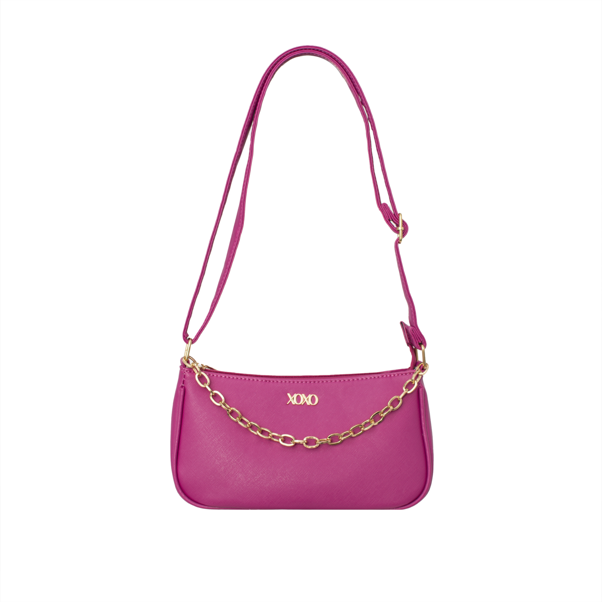 XOXO Women's Vegan Leather Large Crossbody Clutch Everyday Handbag with Chain Magenta