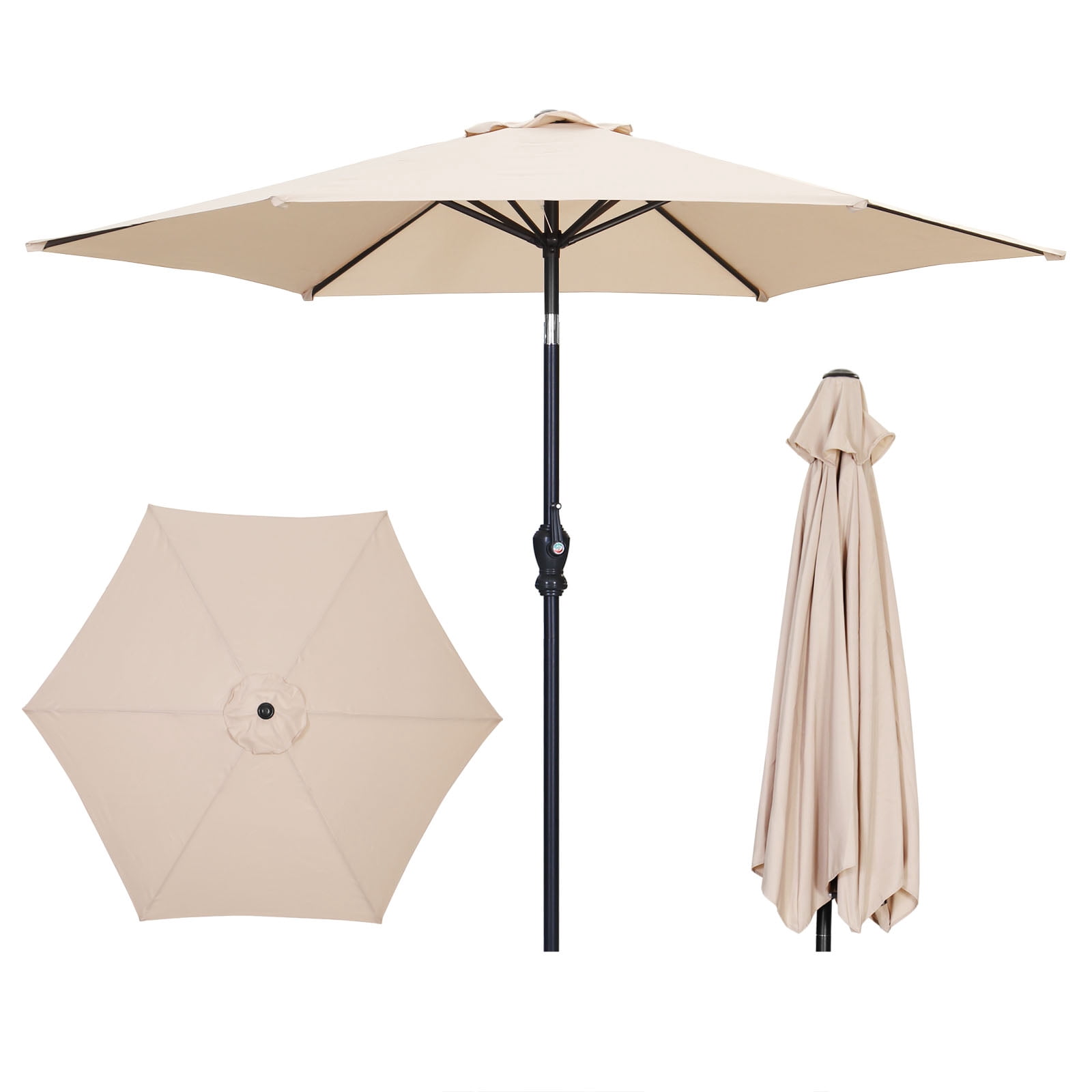 Ainfox 7.5ft Beige Outdoor Market Patio Umbrella with Push Button Tilt and Crank, Waterproof UV Protection