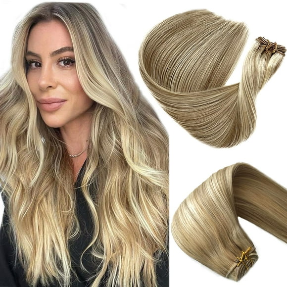 Sew in Weft Hair Extensions Real Human Hair 20 Inch 100G Ash Blonde with Platinum Blonde Highlights Weave Bundles for White Women Color #18/60 Hand Ti