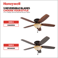 thumbnail image 3 of Honeywell Glen Alden 52" Bronze Low Profile Ceiling Fan with 5 Blades, Bowl Light Kit, Pull Chains & Reverse Airflow, 3 of 12