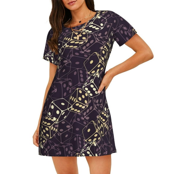 Logiee Dice Print Nightgowns for Women,Soft Short-Sleeved Lightweight Sleepwear, Loose Sleepshirts