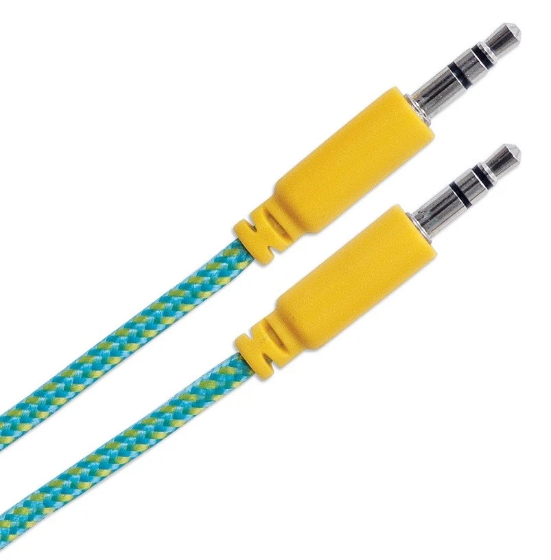 6Ft 3.5Mm Stereo Trs Male To Male Braided Audio Cable, Teal/Yellow, 352796