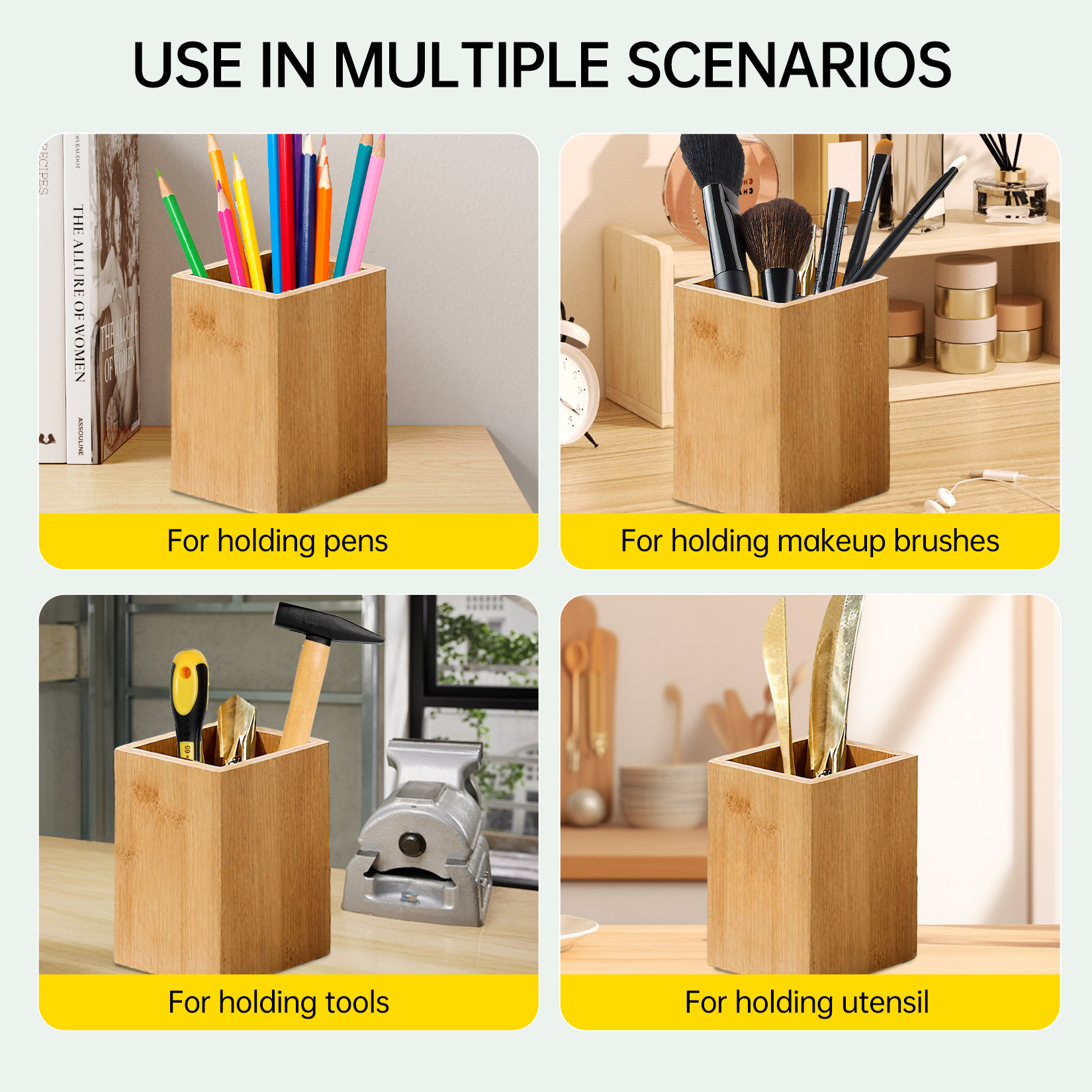 Waterproof Wooden Flatware Caddy Silverware Holder, Acacia Wood Utensil Holder with 3 Detachable Compartments & Handles, Fork Spoon Knife Organizer for Party BBQ