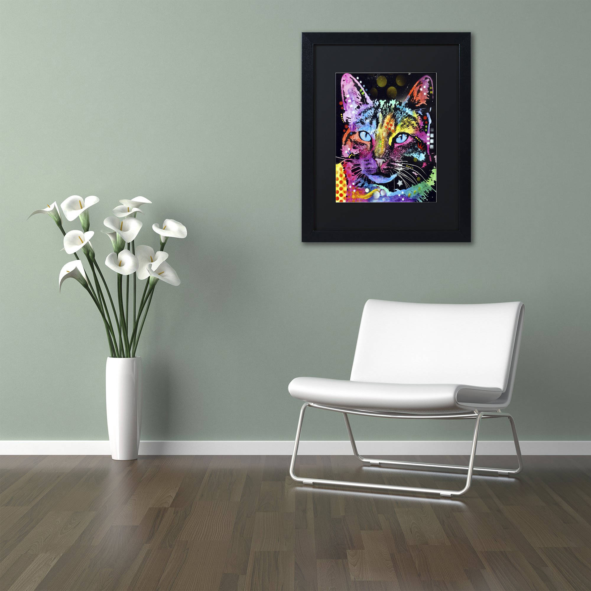 Trademark Fine Art "Thoughtful Cat" Canvas Art by Dean Russo, Black Matte, Black Frame