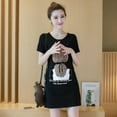 thumbnail image 2 of Été Manches Courtes Chemise Décontractée Robe Femmes Élégante Dame Imprimée Robe Droite Solide O-Cou Mini Parti Mini Robes, 2 of 5