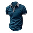 thumbnail image 4 of Uooqdmx Polo Shirts for Men Mens Dress Shirts Fashion Spring and Summer Casual Short Sleeved Buttons Lapel Solid Color T Shirt Tops Mens Polo Shirts Short Sleeve Blue L, 4 of 4