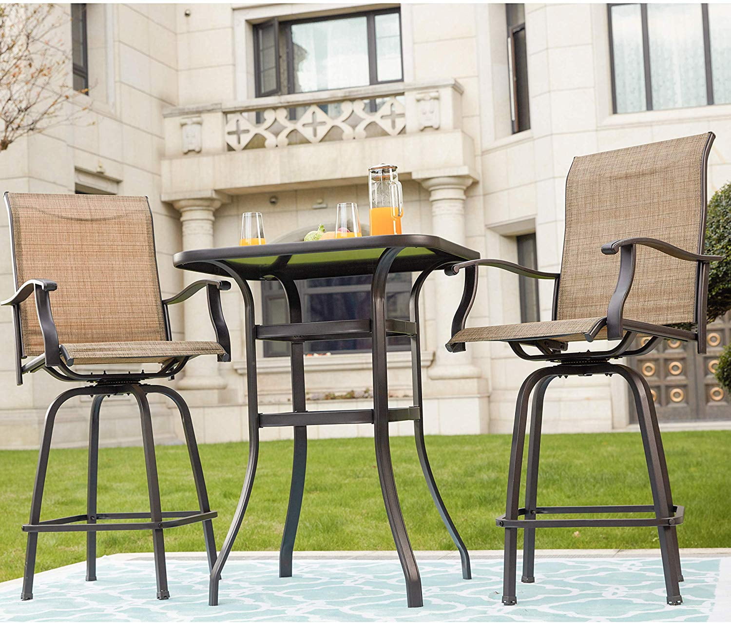 Ktaxon 3pcs Patio Bar Set Brown2 Swivel Stools And Height Outdoor