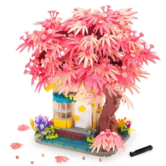 MACTANO House Building Block Set Cherry Treehouse Blossom Bonsai Plastic Kit Toy Gift for Girl Pink