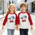 thumbnail image 2 of Ruyang Boys Girls Cotton Long Sleeve Shirts Cartoon Print Color Block Casual Tops Kids Classic Crewneck Tees Fall Winter Outfits, 2 of 4