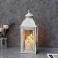 thumbnail image 4 of Farol colgante vintage - Candelabro decorativo de metal y vidrio templado de 13,5'' - Ideal para eventos en interiores y exteriores, patios, jardines, fiestas - Diseño elegante con acabado cepillado, 4 of 8