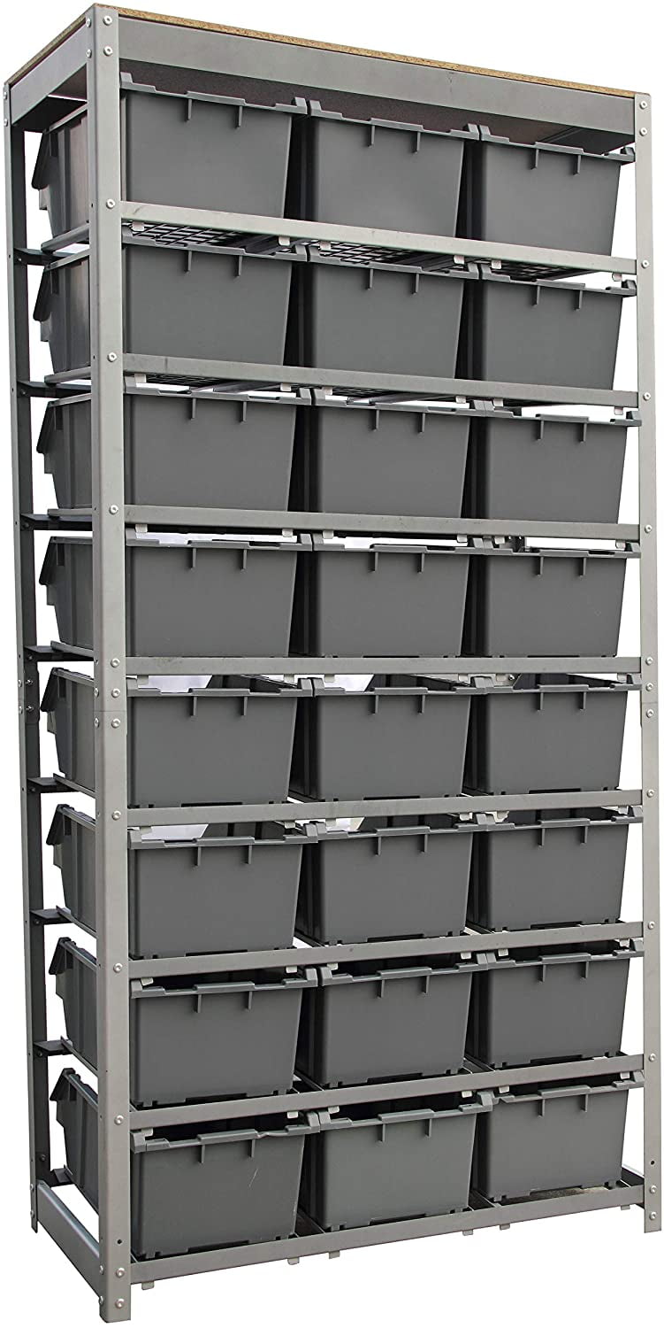 KING'S RACK Bin Rack Boltless Steel Storage System Organizer w/ 12 Plastic  Bins in 4 tiers