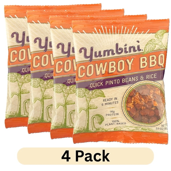 (4Pack) Yumbini Cowboy BBQ Quick Pinto Beans and Rice Dry Mix, Vegan,  Gluten-Free, 3.5 oz, Lightweight, Shelf Stable Pouch