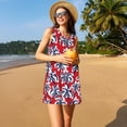 thumbnail image 3 of Naloa Palm Tree Pattern on Red Print Women's Summer Spring Casual Beach Sundress,Vacation Sleeveless Tank Crewneck Loose Dresses, 3 of 7