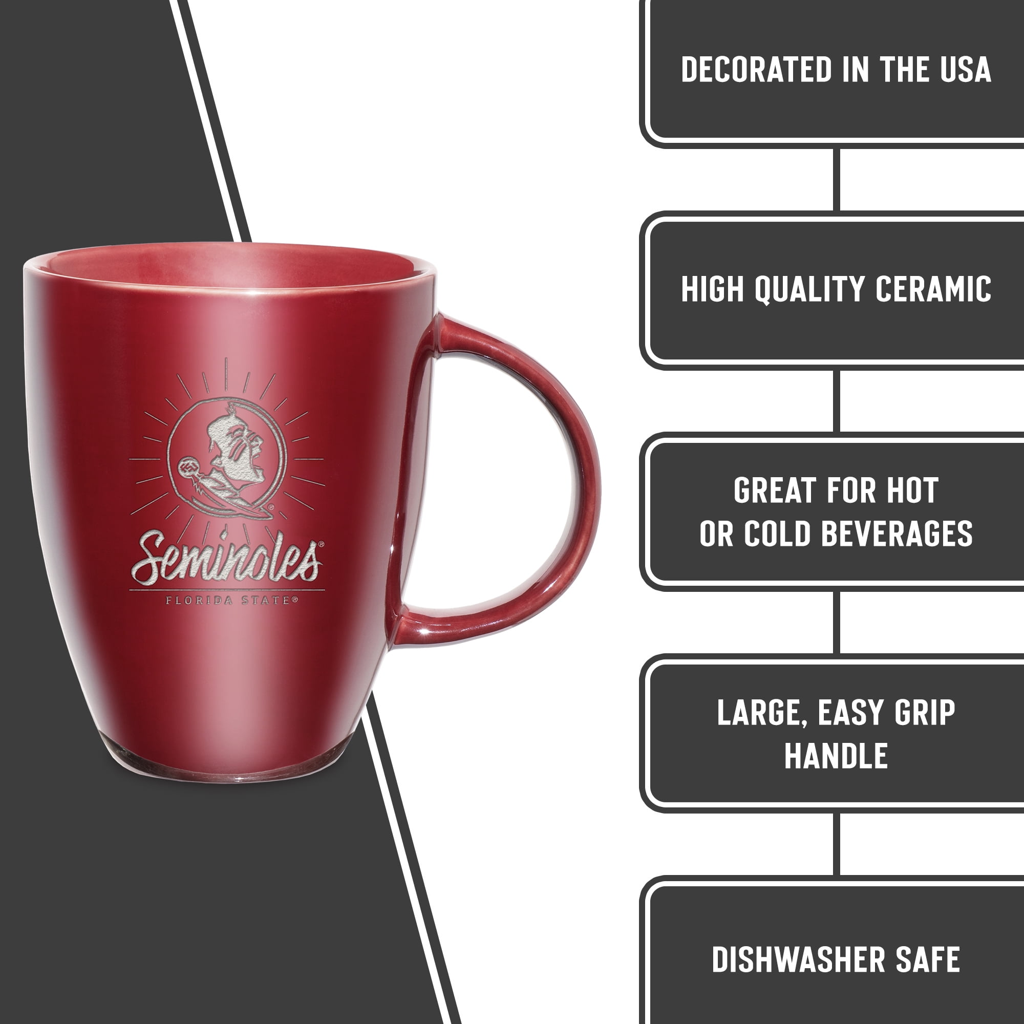 FLORIDA STATE SUNBURST 18OZ LASER ENGRAVED CERAMIC LUSTRE MUG - MAROON