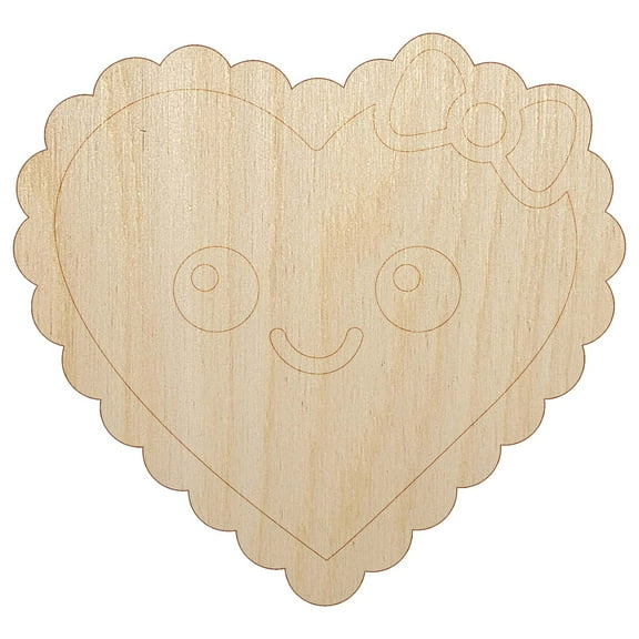 Cute Kawaii Heart with Bow Wood Shape Unfinished Piece Cutout Craft DIY Projects - 4.70 Inch Size - 1/8 Inch Thick