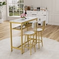 thumbnail image 5 of Dining Table Set with 2 Stools,3 Piece Counter Height for Kitchen, Living Room, Small Apartment Breakfast Table White Faux Marble Top, 5 of 8