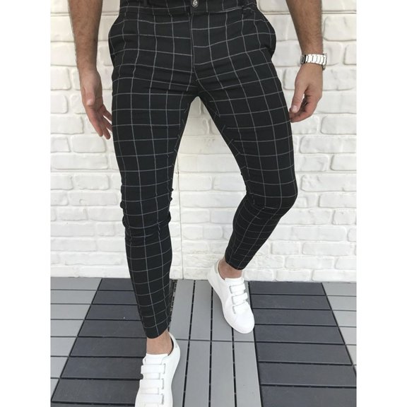 Viikei Mens Shorts Clearance Plus Size Shorts for Men Fashion Casual Slim Fit Plaid Print Zipper Long Pants Trousers