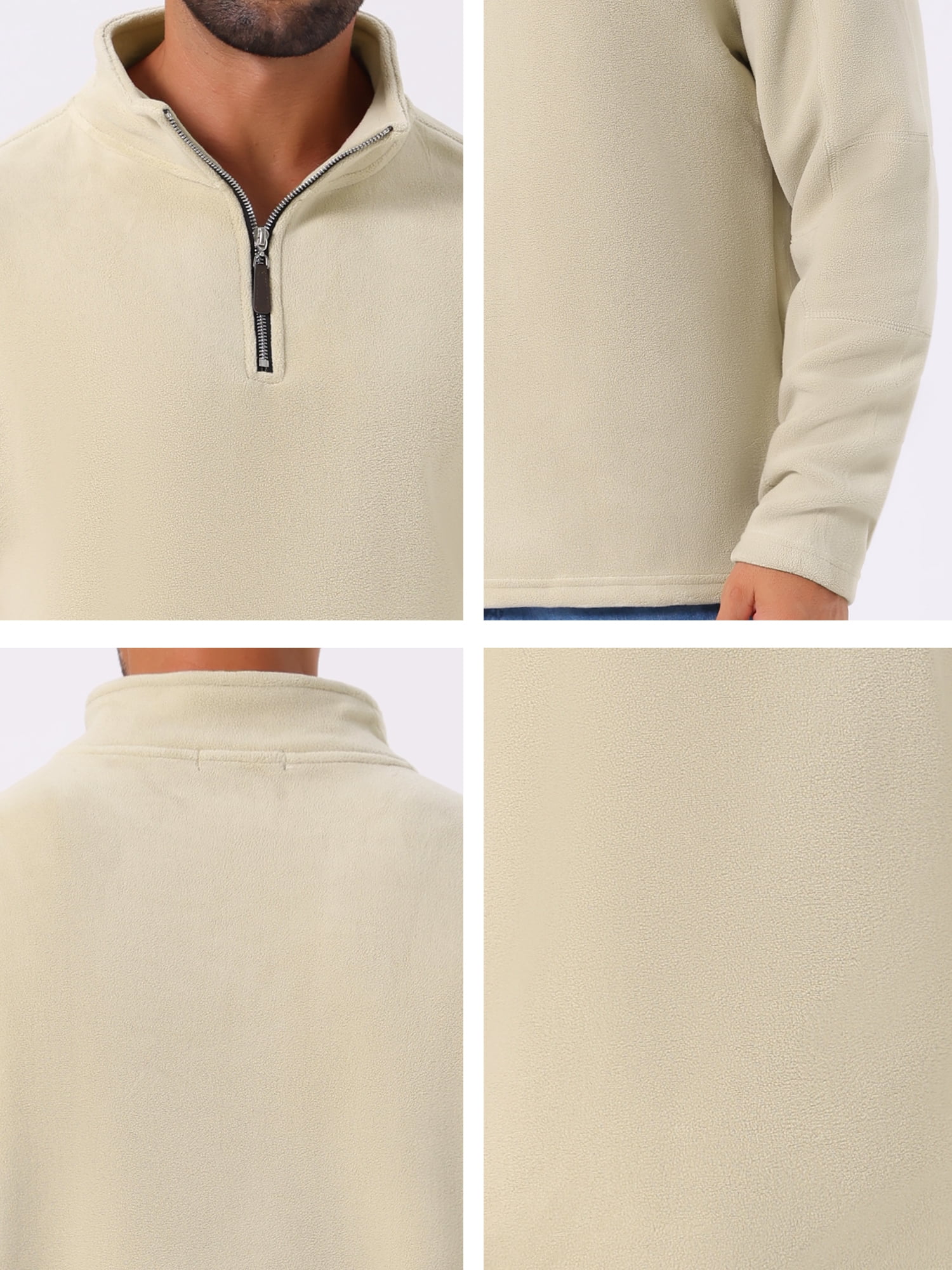 DARING DIVA Men's Solid Stand Collar Half-Zip Long Sleeve Fleece Sweatshirt S Khaki