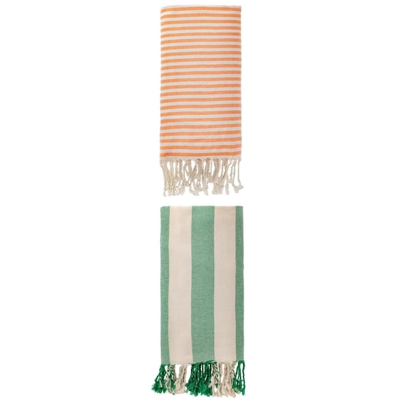 Unique Bargains 2Pcs Breathable Sand Free Fast Dry Beach Towel Orange Green 71" x 40"
