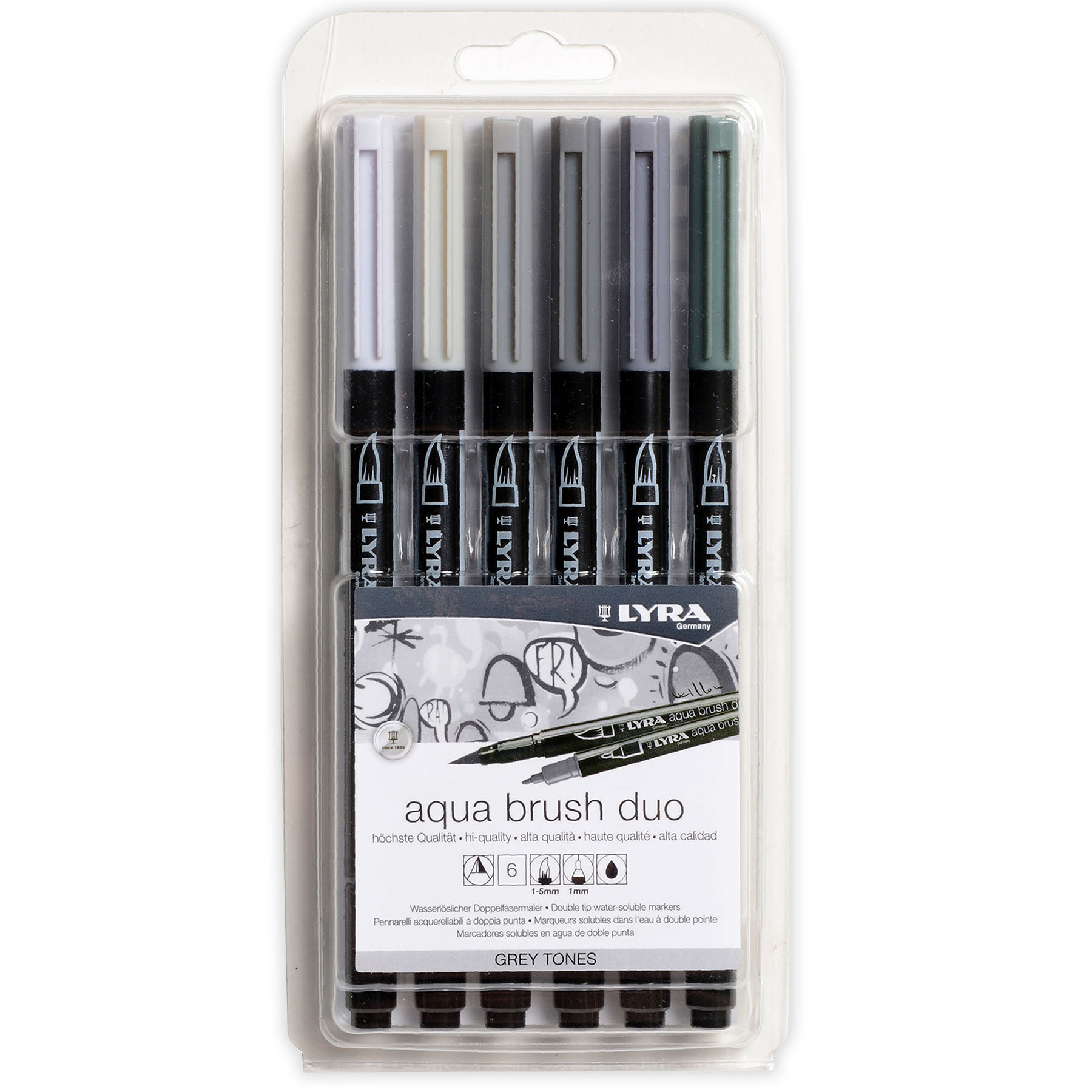 Lyra Aqua Brush Duo Dual Tip Markers, Gray Tones Set, Assorted Colors, 6 Piece, 2 Pack