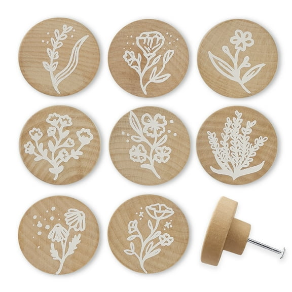 Jamjam 8Pack 1.8" Wood Dresser Boho Kitchen Furniture Drawer Cabinet Decorative Knobs and Pulls