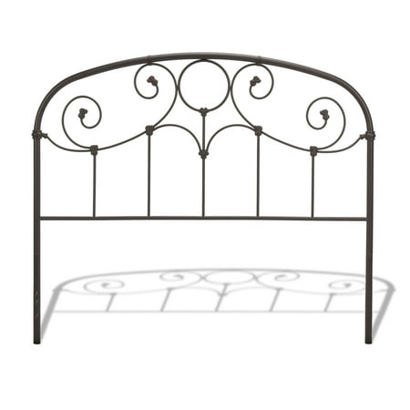 - Grafton Metal Headboard Panel with Prominent Scrollwork and Decorative Castings, Rusty Gold Finish, California King