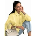 thumbnail image 3 of Veste Bombardier Bouffante pour Femmes Surdimensionnée Décontractée de Rue à Manches Chauve-Souris avec Col à Revers Plissé et Fermeture Éclair Jaune M, 3 of 7