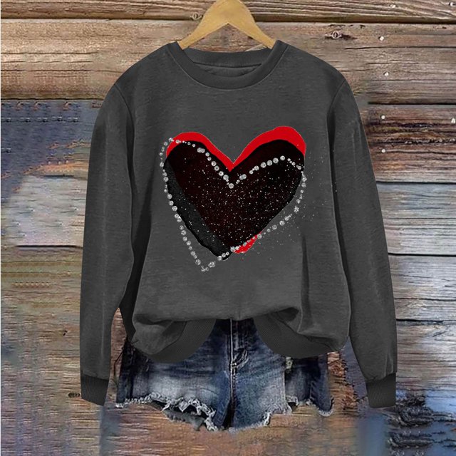 Meichang Chandails en Molleton pour Femmes, Chandail en Molleton de la Saint-Valentin, Hauts Mignons, Chandail en Molleton Graphique Cœur, Manches Longues, Col Rond, Coupe Ample, Pull de Vacances