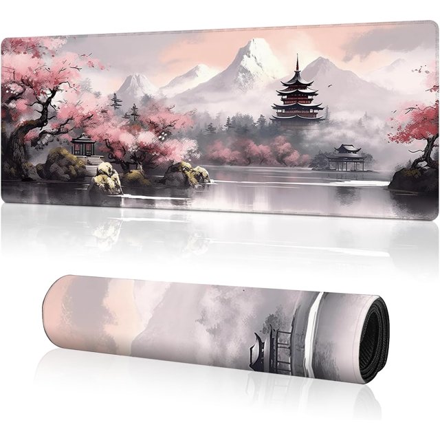 Cherry Blossom Large Gaming Mouse Pad - 31.5x12 Inch, Large Desk Mat, Extended Mousepad with Non-Slip Base, Stitched Edge, Perfect for Desk, Home Office